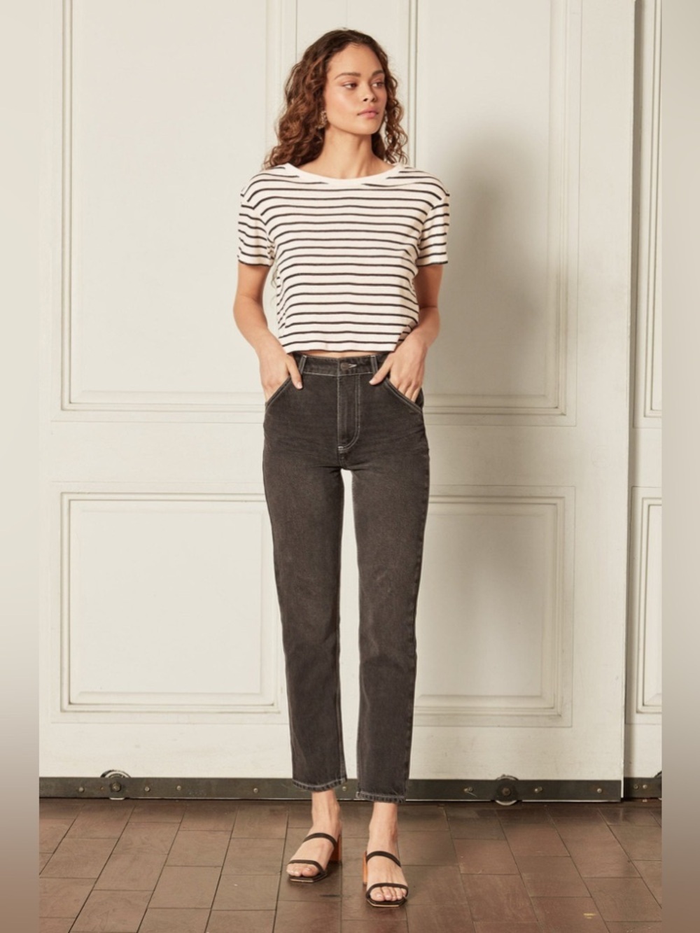 Boyish Rayo High Rise Skinny Jeans Washed Black Straight Crop 32 NWT